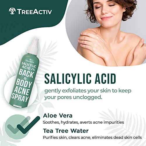 TreeActiv Salicylic Acid Back & Body Acne Spray, Back Acne Solution For Women And Men, Acne Body Spray with Tea Tree Oil, Fast-Drying Back Acne Spray, Fine Mist, Back Acne Treatment Spray, 4oz, 2-pack