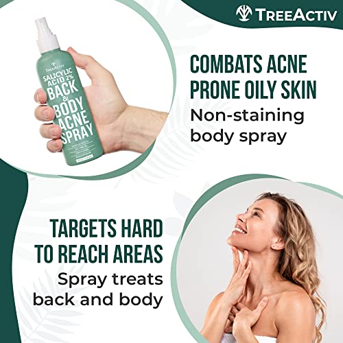 TreeActiv Salicylic Acid Back & Body Acne Spray, Back Acne Solution For Women And Men, Acne Body Spray with Tea Tree Oil, Fast-Drying Back Acne Spray, Fine Mist, Back Acne Treatment Spray, 4oz, 2-pack