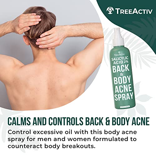 TreeActiv Salicylic Acid Back & Body Acne Spray, Back Acne Solution For Women And Men, Acne Body Spray with Tea Tree Oil, Fast-Drying Back Acne Spray, Fine Mist, Back Acne Treatment Spray, 4oz, 2-pack