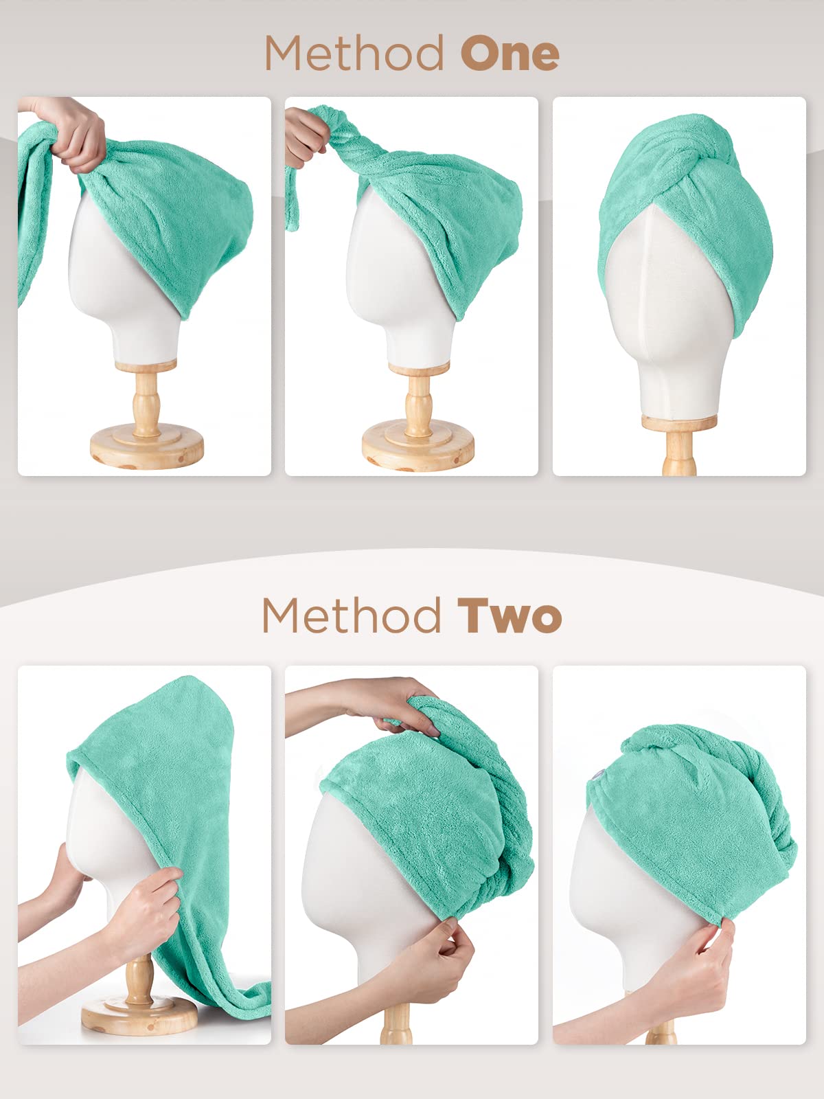 Hicober Microfiber Hair Towel, 3 Packs Hair Turbans for Wet Hair, Drying Hair Wrap Towels for Curly Hair Women Anti Frizz (Blue,Grey,Pink)