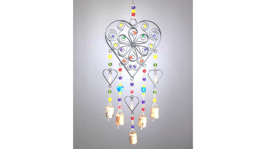 Beaded Heart colored glass chime  home decor  hanging gift