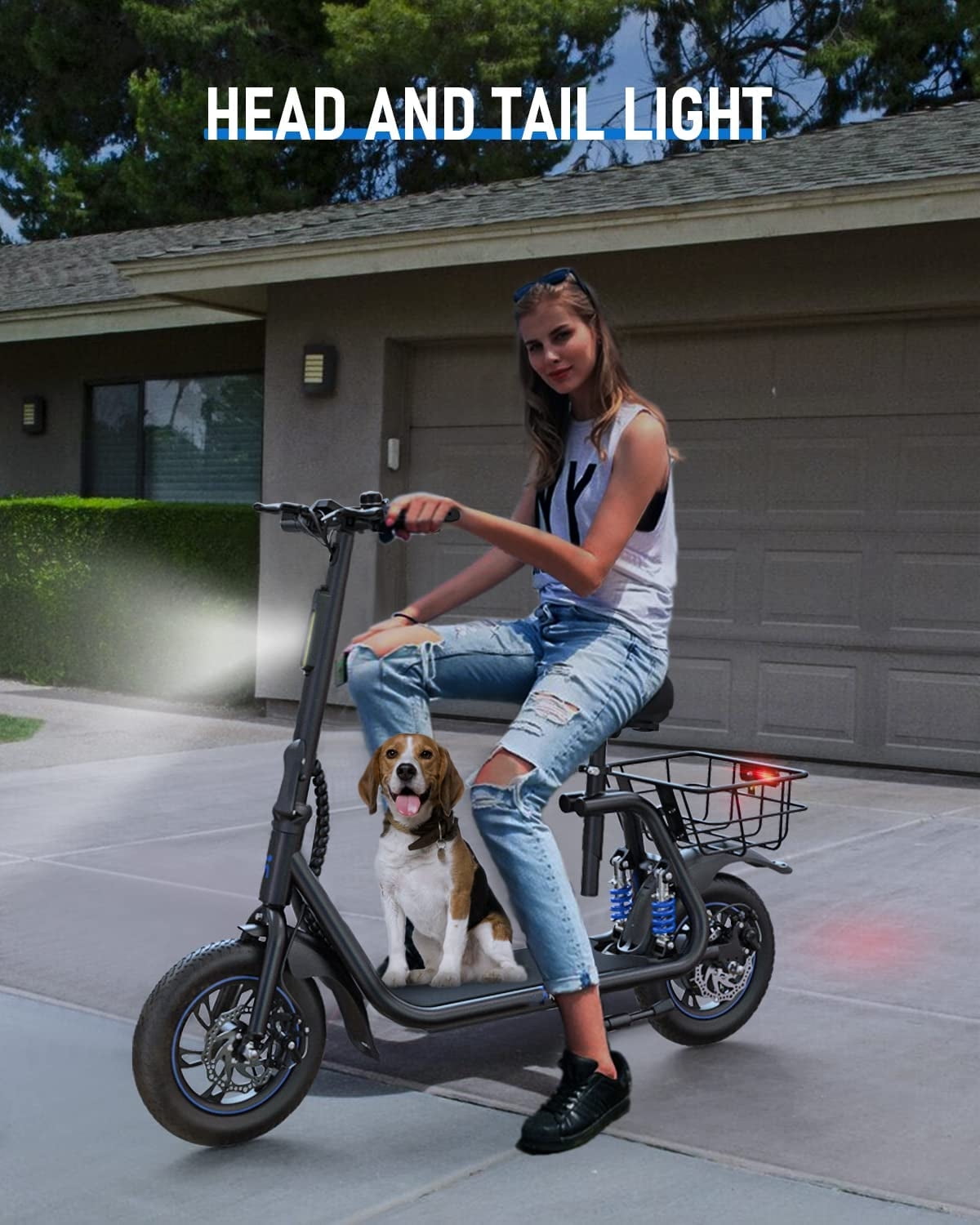 Kistp 450W Electric Scooter with Seat for Adult, 12 inch Commuter Electric Scooter with Basket - up to 21 Miles 15.5MPH