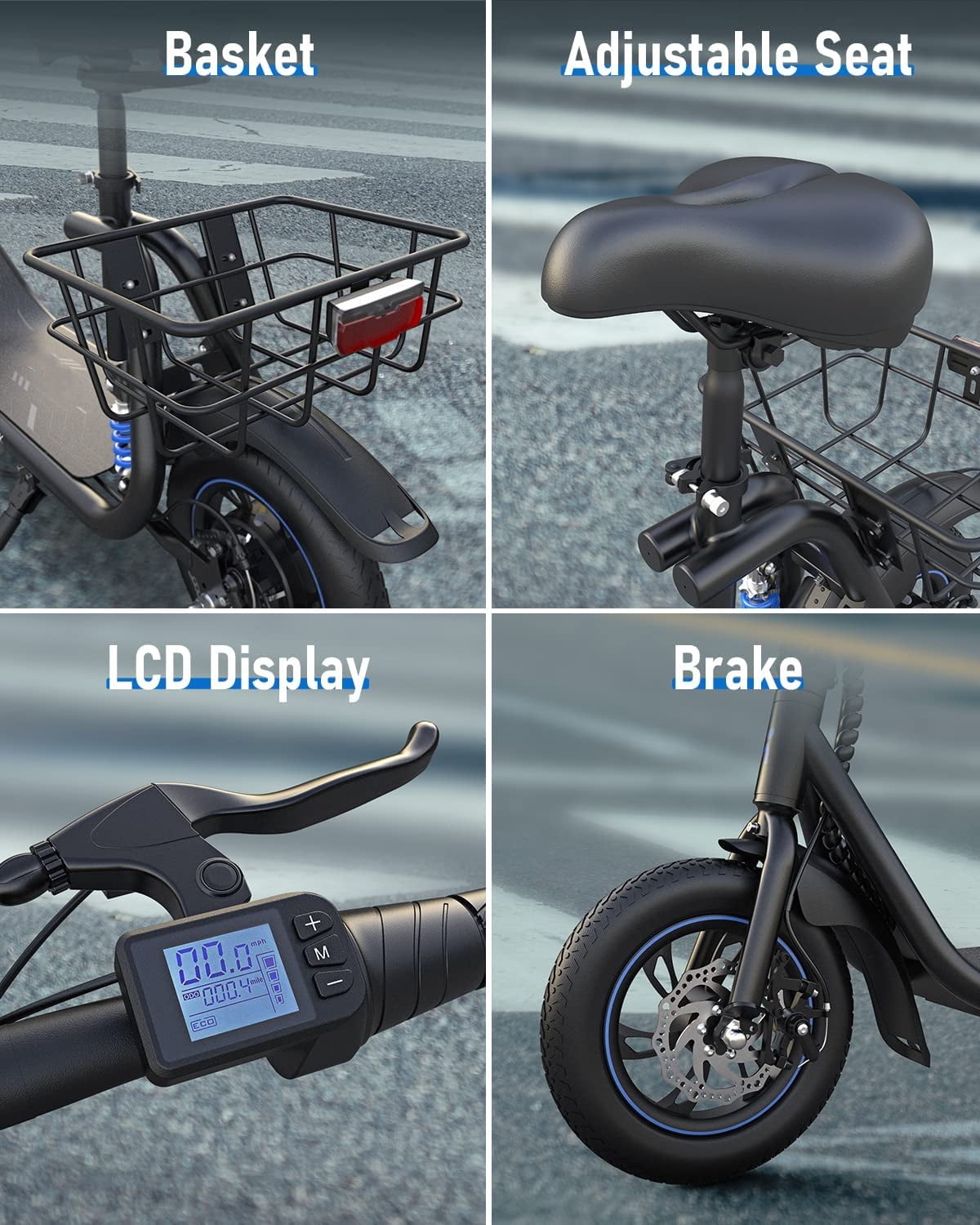 Kistp 450W Electric Scooter with Seat for Adult, 12 inch Commuter Electric Scooter with Basket - up to 21 Miles 15.5MPH