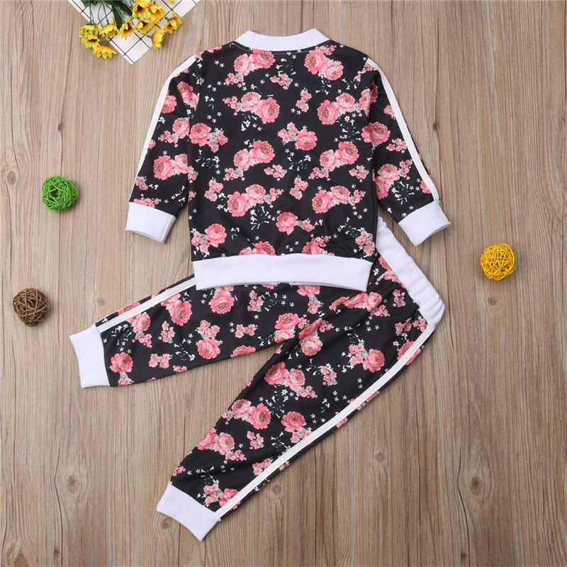 3- 7 Years Kids Baby Girl Clothes Set Floral Print Long Sleeve