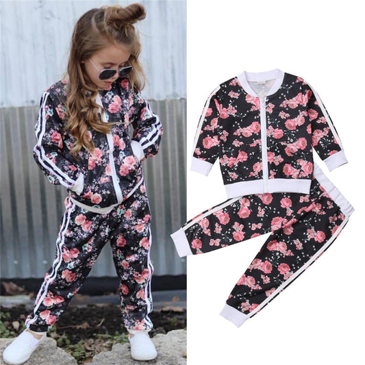3- 7 Years Kids Baby Girl Clothes Set Floral Print Long Sleeve