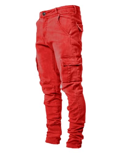 HUNGSON Men's Slim Fit Stretch Jeans Ripped Skinny Jeans for Men, Distressed Straight Leg Fashion Comfort Flex Waist Pants