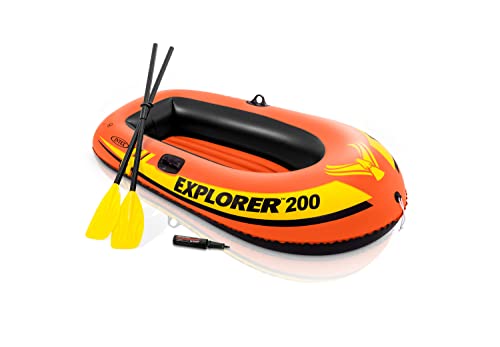 INTEX 58330EP Explorer 200 Inflatable Boat: 2-Person – Dual Air Chambers – Welded Oar Locks – Grab Rope – 210lb Weight Capacity