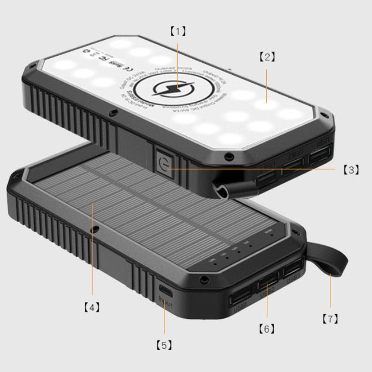 Solar Powered Waterproof LED Light 3 USB Ports Multi Charger 10,000 mAh
