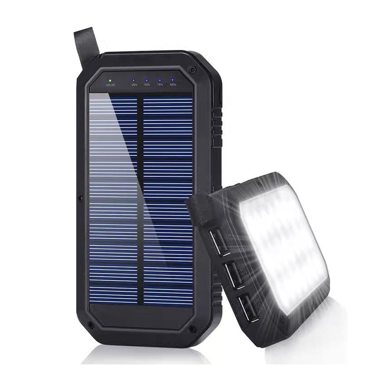 Solar Powered Waterproof LED Light 3 USB Ports Multi Charger 10,000 mAh