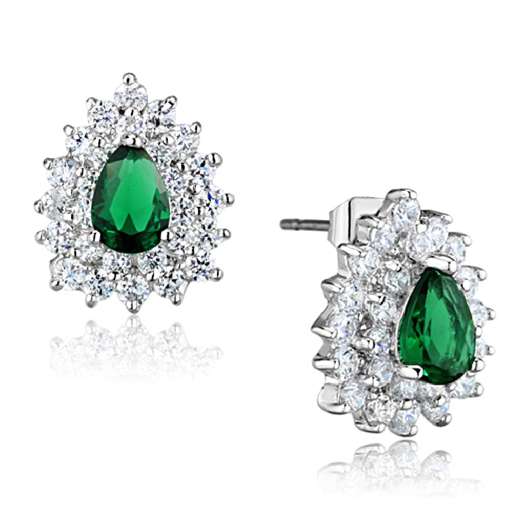 Emerald Rhodium Brass Earrings
