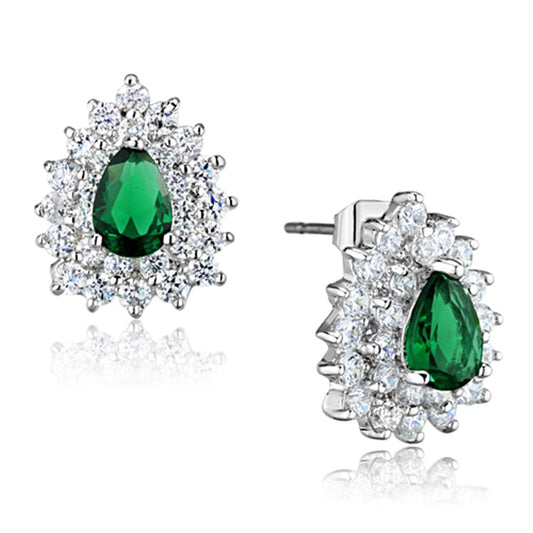 Emerald Rhodium Brass Earrings