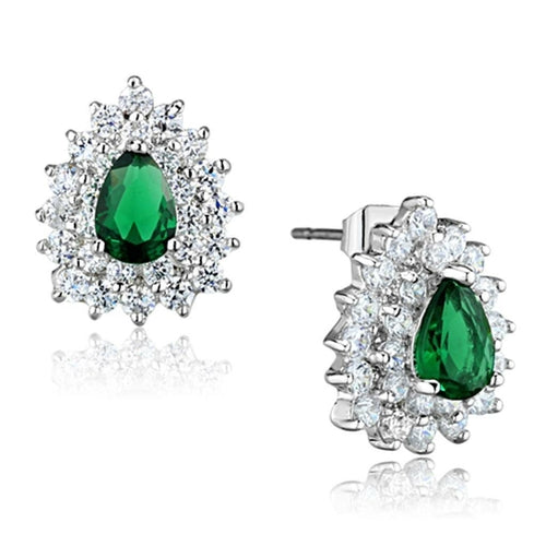 Emerald Rhodium Brass Earrings
