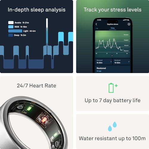 OURA SILVER RING GEN3 HORIZON HEART RATE- FITNESS TRACKER- 5-7 DAY BATTERY LIFE