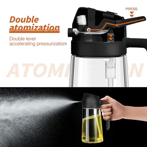 YARRAMATE Olive Oil Dispenser, 2 in 1 Oil Sprayer for Cooking, 17oz/500ml Glass Oil Spray Bottle with Pourer, Food-grade Oil Dispenser and Oil Sprayer for Kitchen, Salad, Frying, BBQ (Black)