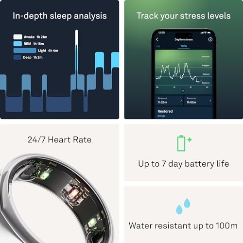 OURA SILVER RING GEN3 HORIZON HEART RATE- FITNESS TRACKER- 5-7 DAY BATTERY LIFE