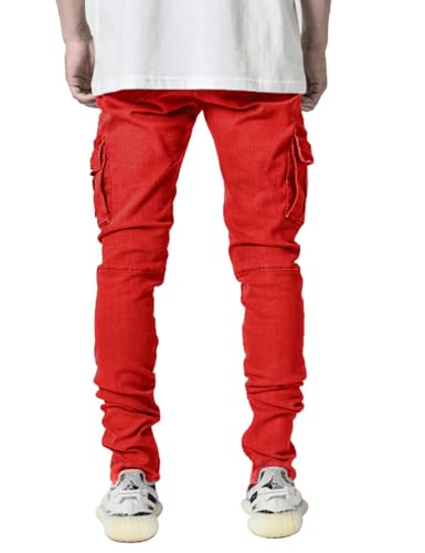 HUNGSON Men's Slim Fit Stretch Jeans Ripped Skinny Jeans for Men, Distressed Straight Leg Fashion Comfort Flex Waist Pants