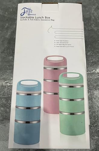 Lille Home Stackable Stainless Steel Thermal Lunch/Snack Box, 3-Tier Insulated Bento Box with Portable Cutlery Set, 43OZ, Pink
