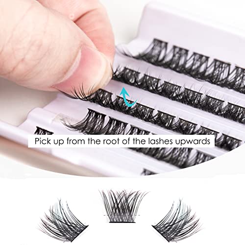 Lash Extension Kit 72 Cluster Individual Lashes Natural with Lash Bond and Seal Super Hold Eyelash Tweezers Lash Glue Remover Easy to Remove Lash Clusters Kit DIY at Home 10-16mm C/D Curl - OP01