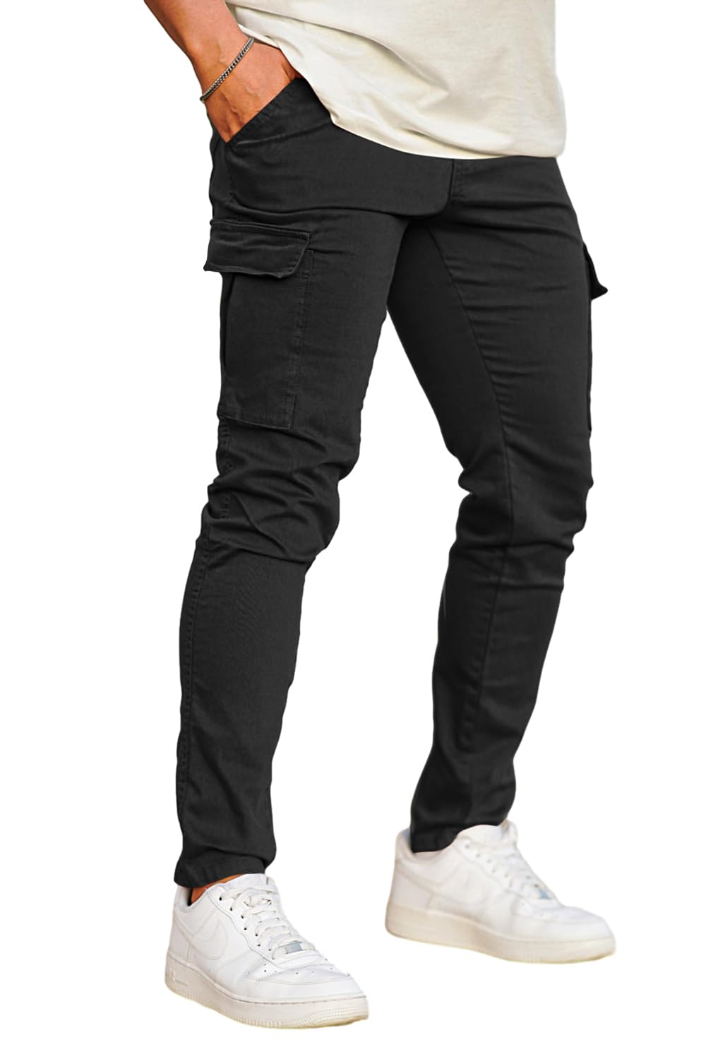 GINGTTO Men's Skinny Stretch Jeans Slim Fit (32, Black)