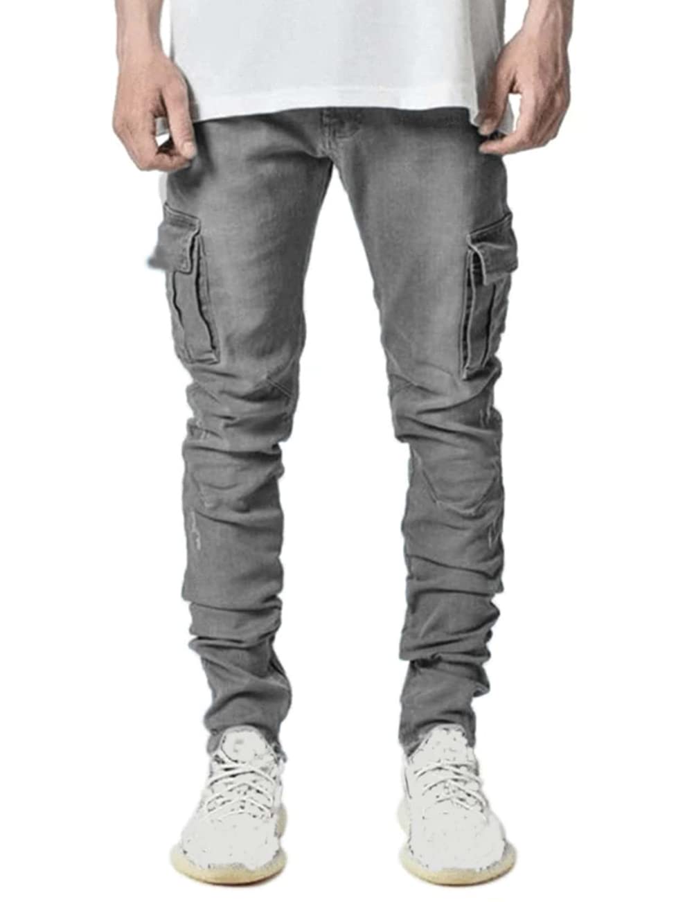HUNGSON Men's Slim Fit Stretch Jeans Ripped Skinny Jeans for Men, Distressed Straight Leg Fashion Comfort Flex Waist Pants