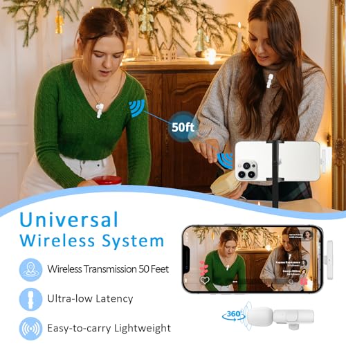 MAYBESTA Professional Wireless Lavalier Lapel Microphone for iPhone, iPad - Cordless Omnidirectional Condenser Recording Mic for Interview Video Podcast Vlog YouTube