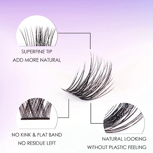 Lash Extension Kit 72 Cluster Individual Lashes Natural with Lash Bond and Seal Super Hold Eyelash Tweezers Lash Glue Remover Easy to Remove Lash Clusters Kit DIY at Home 10-16mm C/D Curl - OP01