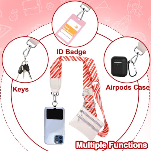 XANGNIER Clip and Go Strap for Phone with Wallet Crossbody,Phone Strap with Zippered Wallet, Adjustable Anti Theft Cellphone Lanyard for Women, Cellphone Chain Accessories,Leopard