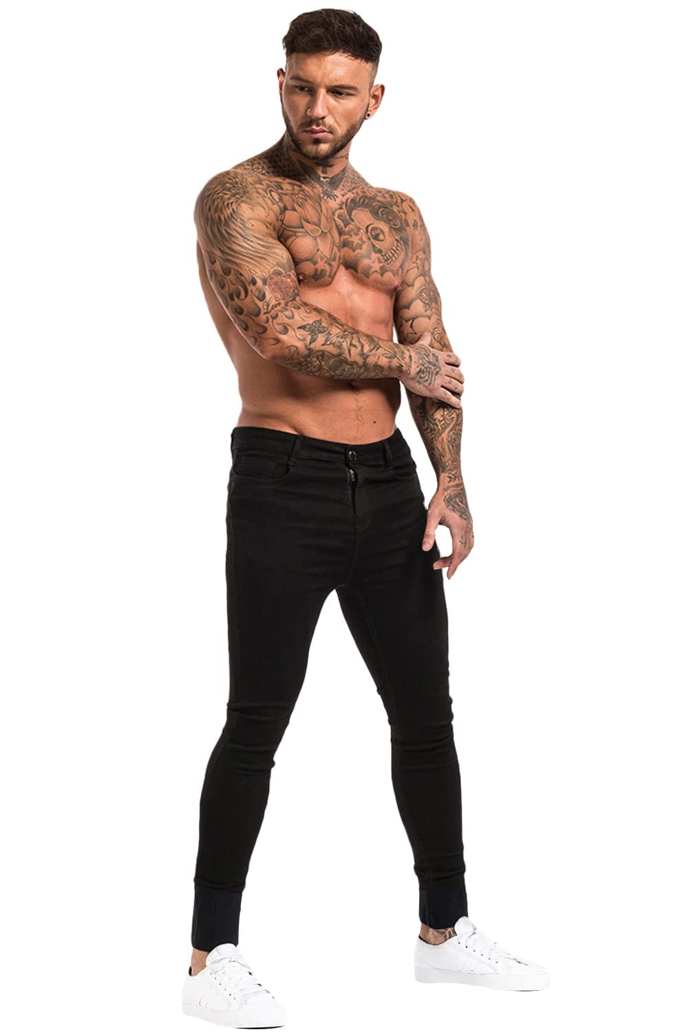 GINGTTO Men's Skinny Stretch Jeans Slim Fit (32, Black)