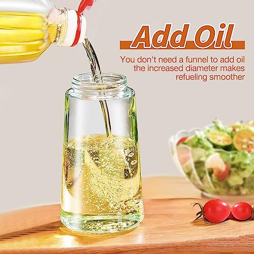 YARRAMATE Olive Oil Dispenser, 2 in 1 Oil Sprayer for Cooking, 17oz/500ml Glass Oil Spray Bottle with Pourer, Food-grade Oil Dispenser and Oil Sprayer for Kitchen, Salad, Frying, BBQ (Black)