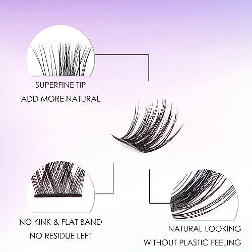 Lash Extension Kit 72 Cluster Individual Lashes Natural with Lash Bond and Seal Super Hold Eyelash Tweezers Lash Glue Remover Easy to Remove Lash Clusters Kit DIY at Home 10-16mm C/D Curl - OP01