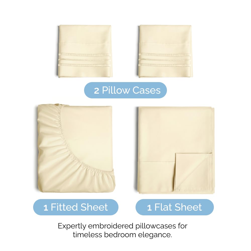 Queen Size 4 Piece Sheet Set - Comfy Breathable & Cooling Sheets - Hotel Luxury Bed Sheets for Women & Men - Deep Pockets, Easy-Fit, Extra Soft & Wrinkle Free Sheets - White Oeko-Tex Bed Sheet Set