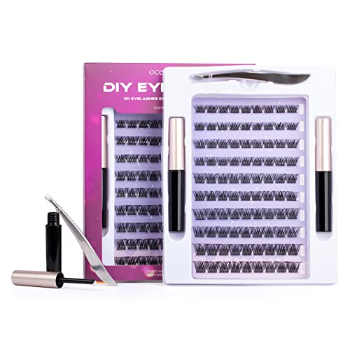 Lash Extension Kit 72 Cluster Individual Lashes Natural with Lash Bond and Seal Super Hold Eyelash Tweezers Lash Glue Remover Easy to Remove Lash Clusters Kit DIY at Home 10-16mm C/D Curl - OP01