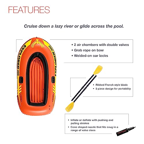 INTEX 58330EP Explorer 200 Inflatable Boat: 2-Person – Dual Air Chambers – Welded Oar Locks – Grab Rope – 210lb Weight Capacity