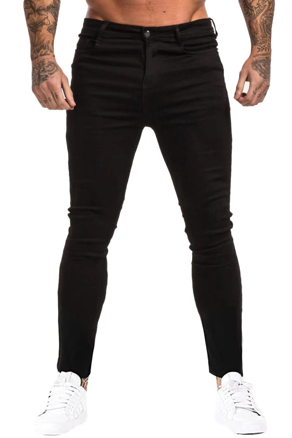 GINGTTO Men's Skinny Stretch Jeans Slim Fit (32, Black)
