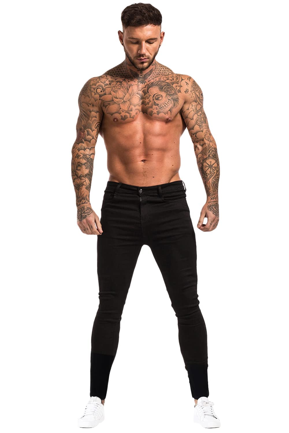 GINGTTO Men's Skinny Stretch Jeans Slim Fit (32, Black)