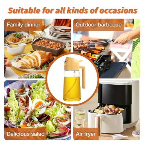 YARRAMATE Olive Oil Dispenser, 2 in 1 Oil Sprayer for Cooking, 17oz/500ml Glass Oil Spray Bottle with Pourer, Food-grade Oil Dispenser and Oil Sprayer for Kitchen, Salad, Frying, BBQ (Black)