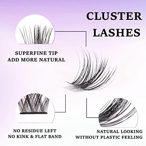 Lash Extension Kit 72 Cluster Individual Lashes Natural with Lash Bond and Seal Super Hold Eyelash Tweezers Lash Glue Remover Easy to Remove Lash Clusters Kit DIY at Home 10-16mm C/D Curl - OP01