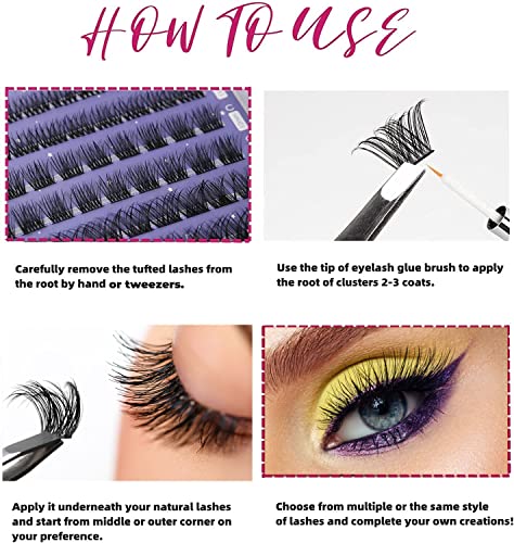 Lash Extension Kit 72 Cluster Individual Lashes Natural with Lash Bond and Seal Super Hold Eyelash Tweezers Lash Glue Remover Easy to Remove Lash Clusters Kit DIY at Home 10-16mm C/D Curl - OP01