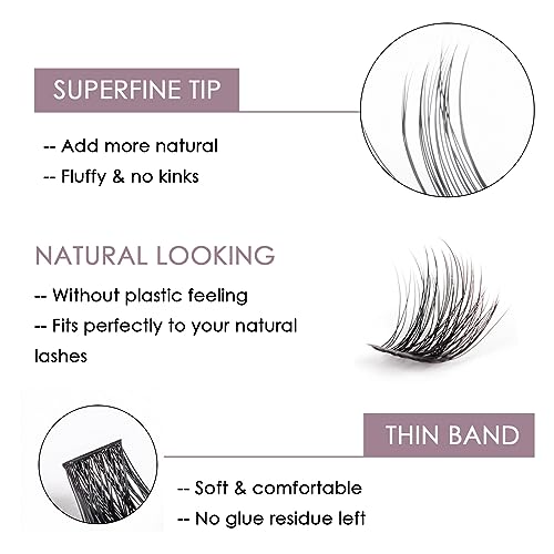 Lash Extension Kit 72 Cluster Individual Lashes Natural with Lash Bond and Seal Super Hold Eyelash Tweezers Lash Glue Remover Easy to Remove Lash Clusters Kit DIY at Home 10-16mm C/D Curl - OP01
