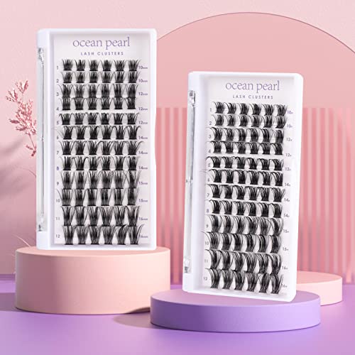 Lash Extension Kit 72 Cluster Individual Lashes Natural with Lash Bond and Seal Super Hold Eyelash Tweezers Lash Glue Remover Easy to Remove Lash Clusters Kit DIY at Home 10-16mm C/D Curl - OP01