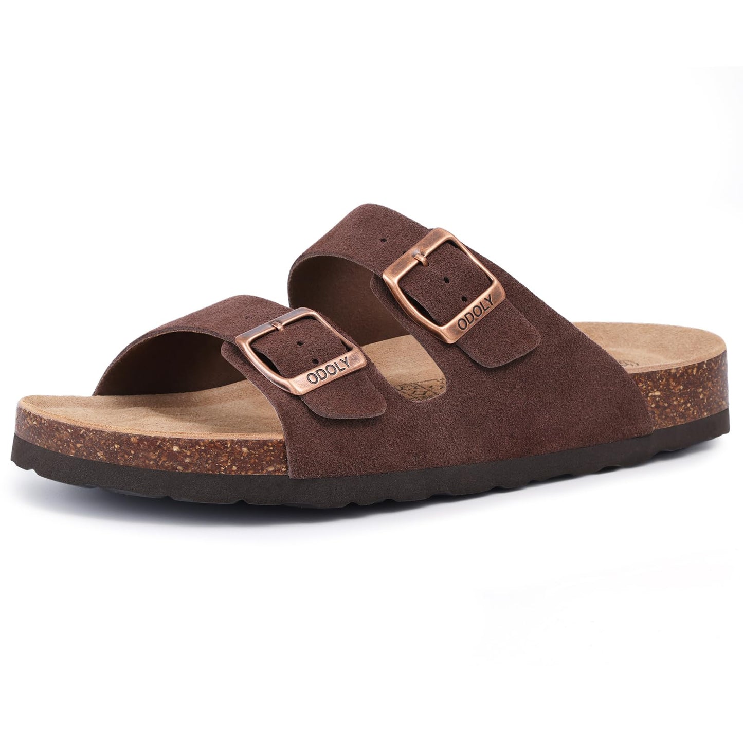 ODOLY Women's Cork Footbed Slide Sandal, Arch Support Summer Outdoor Sandals with Adjustable Buckle, Black US Women Size 10, EU Women Size 41