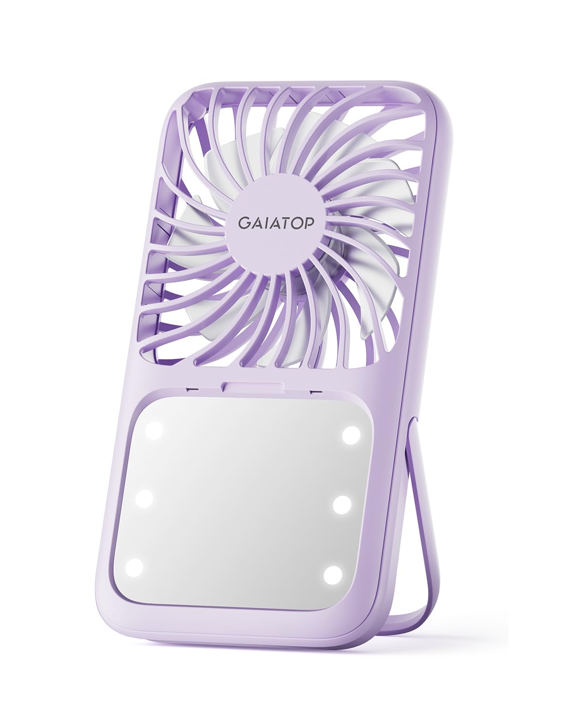 Gaiatop Handheld Mini Fan, 3 Speed Portable Lash Fan Makeup Mirror with LED Light, 2000mAh USB Rechargeable Personal Desk Fan with Stand, Small Hand Fan for Outdoor Travel Gifts for Women Girls Black