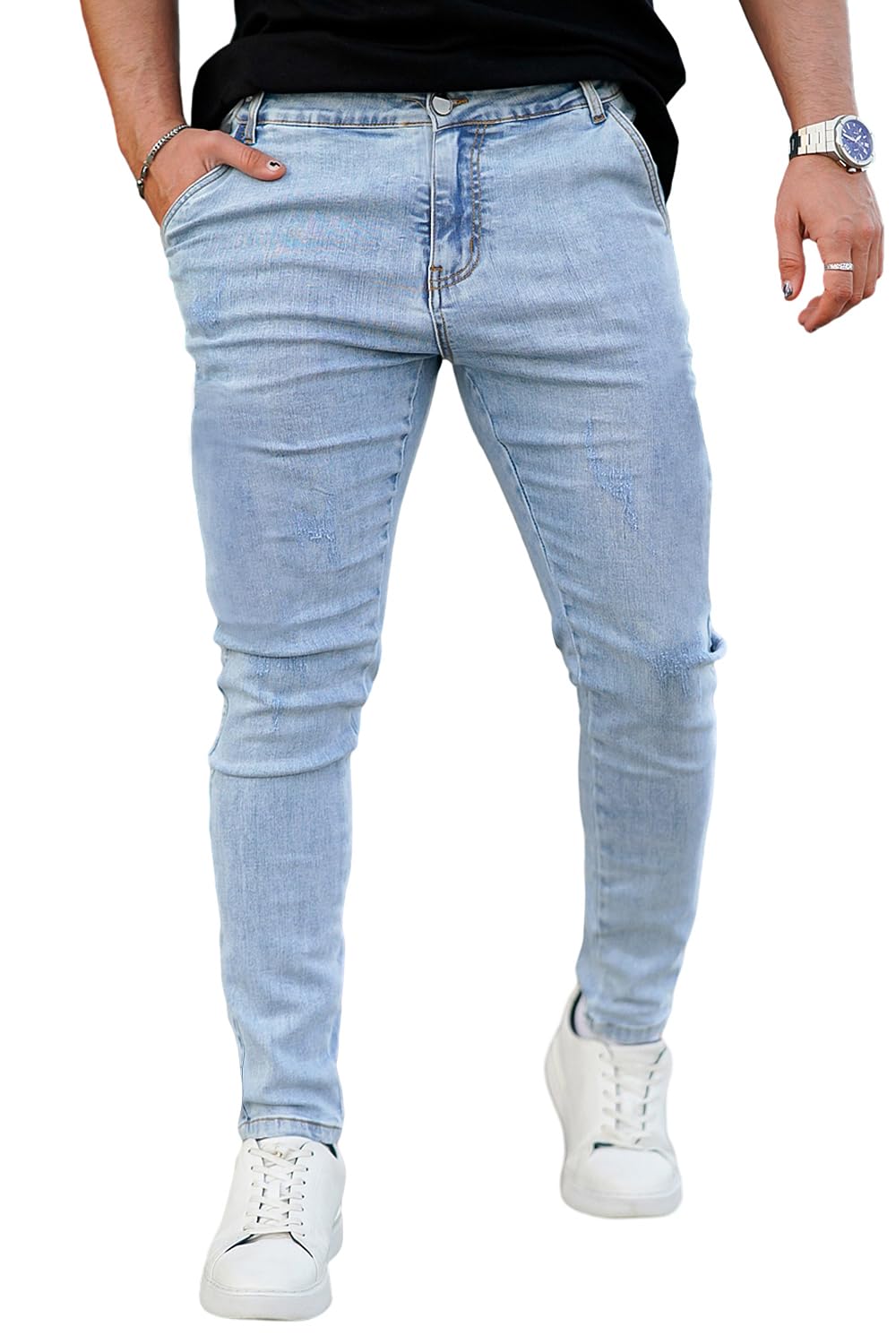 GINGTTO Men's Skinny Stretch Jeans Slim Fit (32, Black)