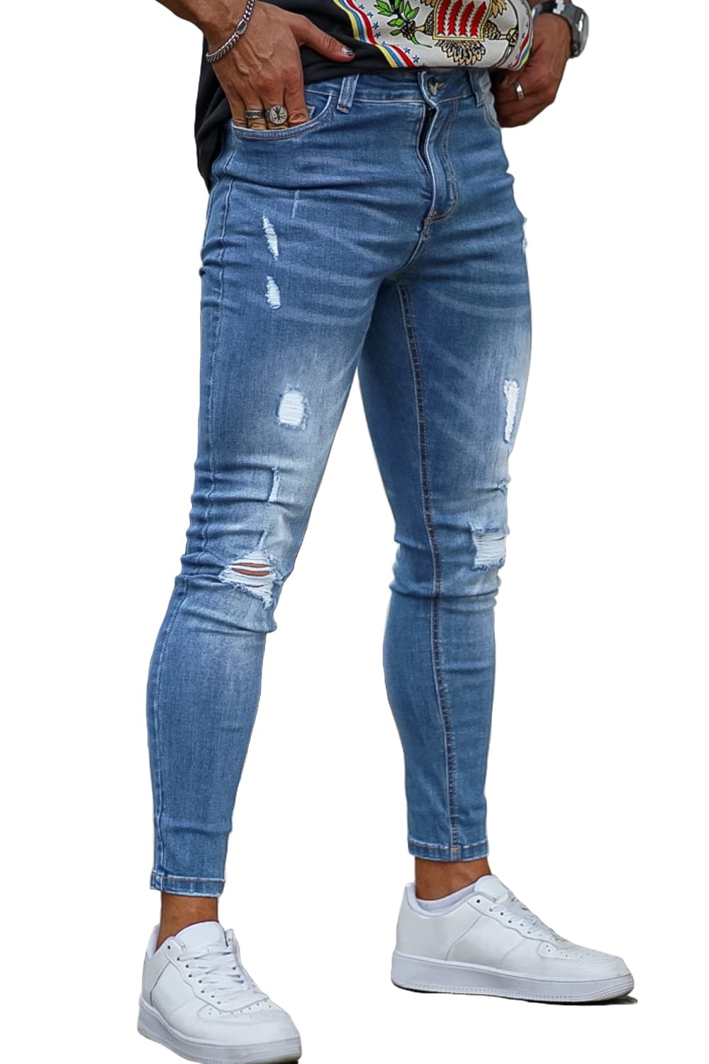 GINGTTO Men's Skinny Stretch Jeans Slim Fit (32, Black)