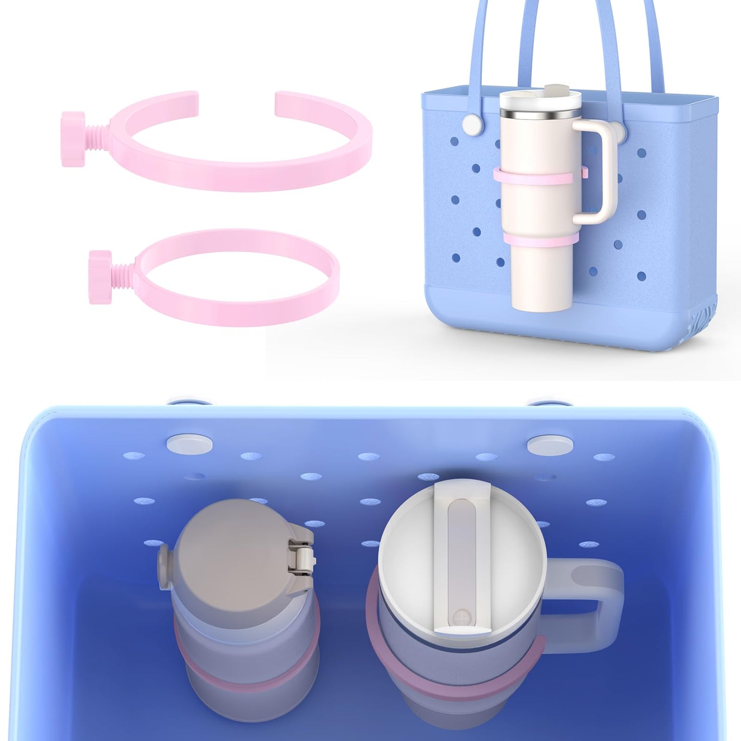 OUTXE 2 Pack Cup Holder for Bogg Bag, Fits 16-40oz Stanley, Insert Drink Holder Attachment Compatible with All Bogg Bags & Simply Southern Beach Tote Bag (40oz-Cream)