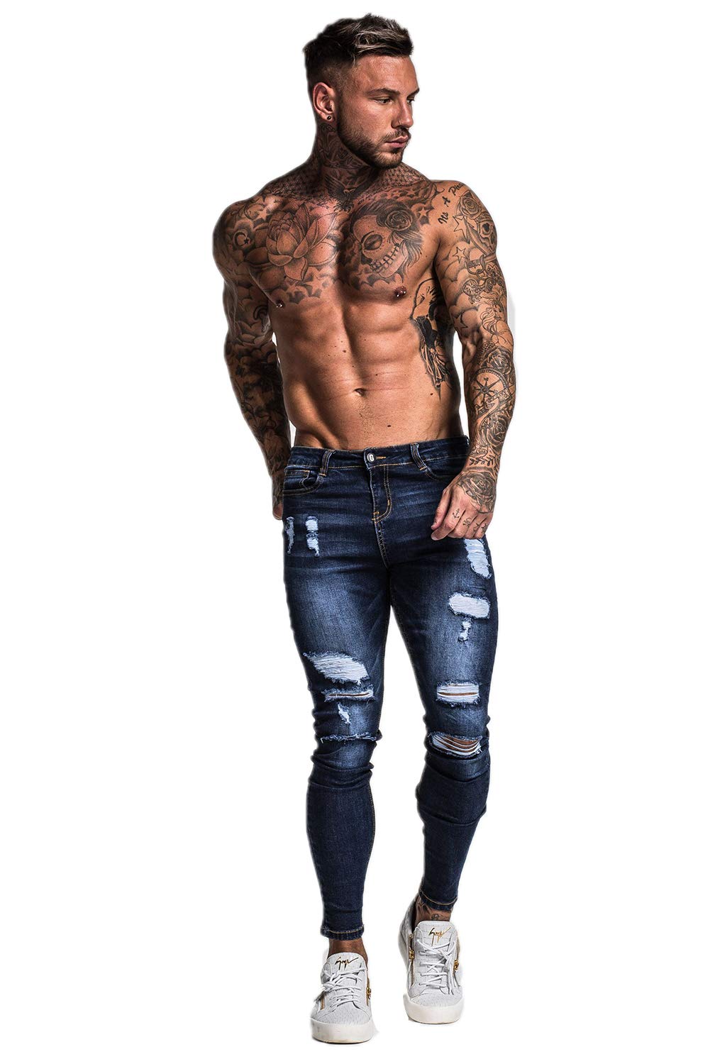 GINGTTO Men's Skinny Stretch Jeans Slim Fit (32, Black)