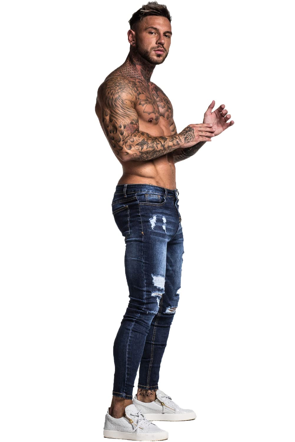 GINGTTO Men's Skinny Stretch Jeans Slim Fit (32, Black)