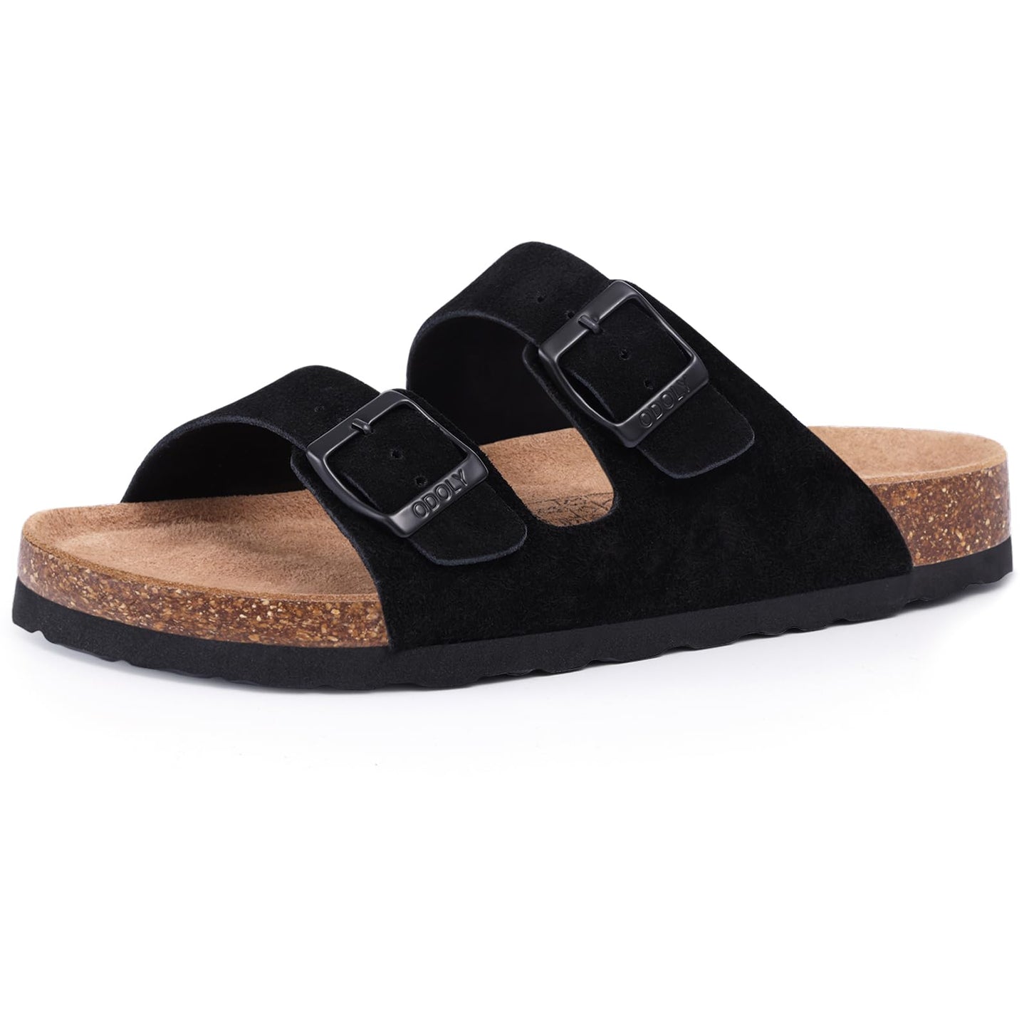 ODOLY Women's Cork Footbed Slide Sandal, Arch Support Summer Outdoor Sandals with Adjustable Buckle, Black US Women Size 10, EU Women Size 41
