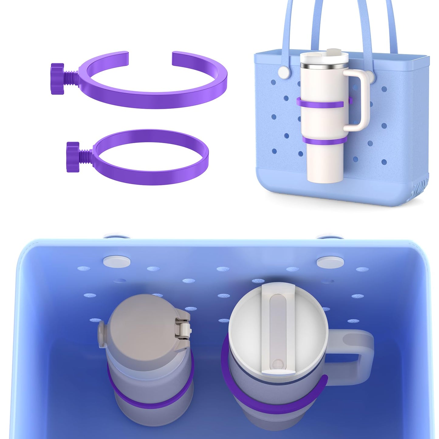 OUTXE 2 Pack Cup Holder for Bogg Bag, Fits 16-40oz Stanley, Insert Drink Holder Attachment Compatible with All Bogg Bags & Simply Southern Beach Tote Bag (40oz-Cream)