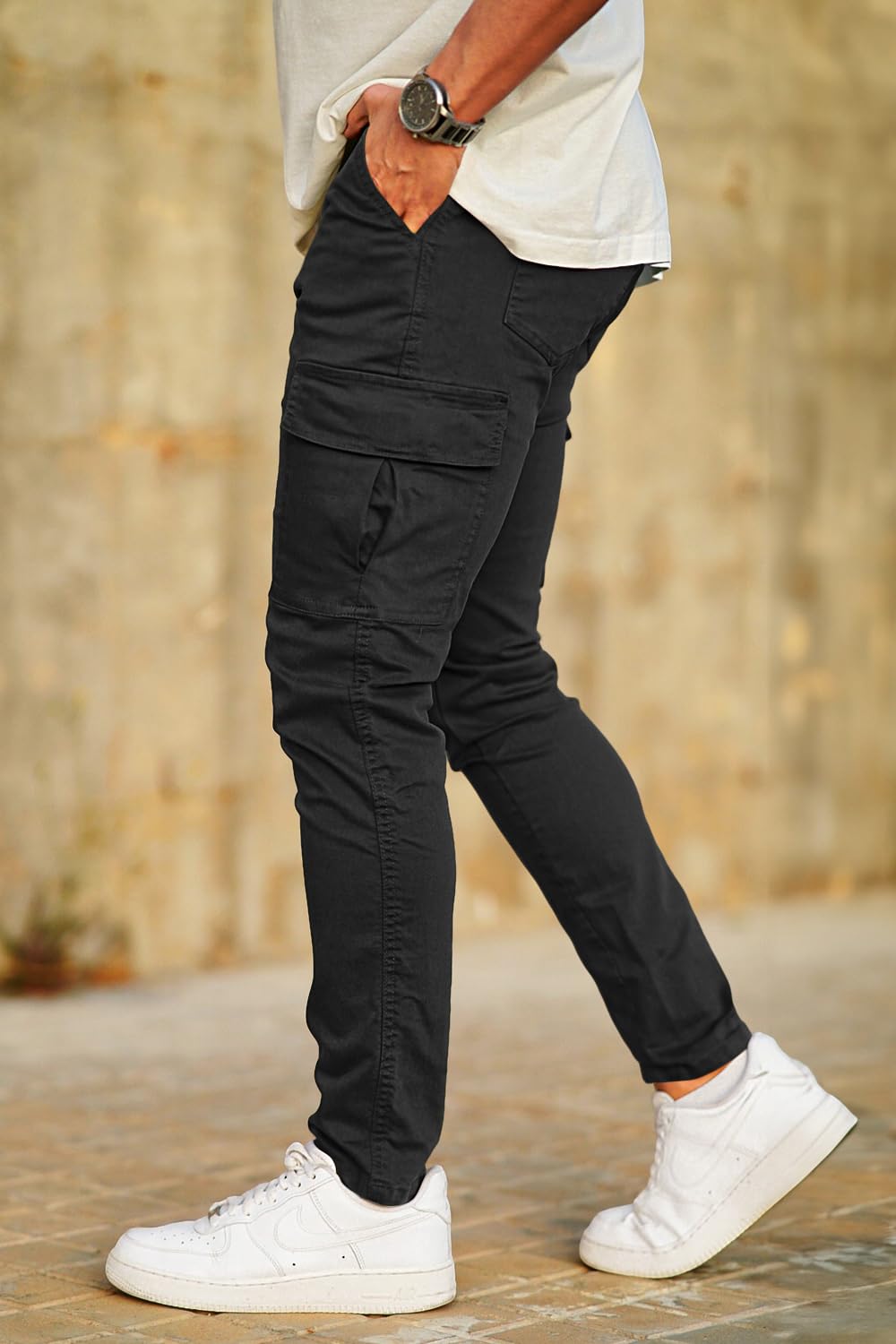 GINGTTO Men's Skinny Stretch Jeans Slim Fit (32, Black)